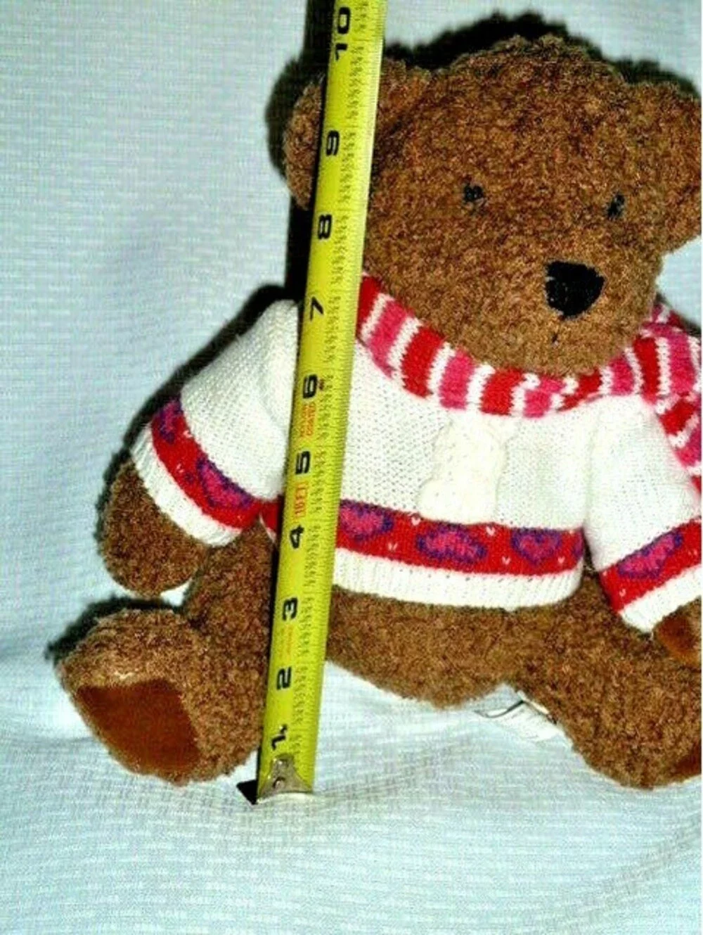 GYMBOREE TEDDY BEAR Plush Toy Brown White sweater red heart stripe scarf 13